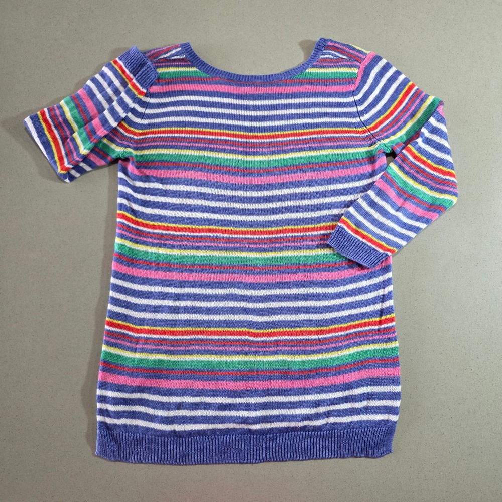 Talbots Womens Medium Multi Color Striped 100% Linen Scoop Neck Sweater M